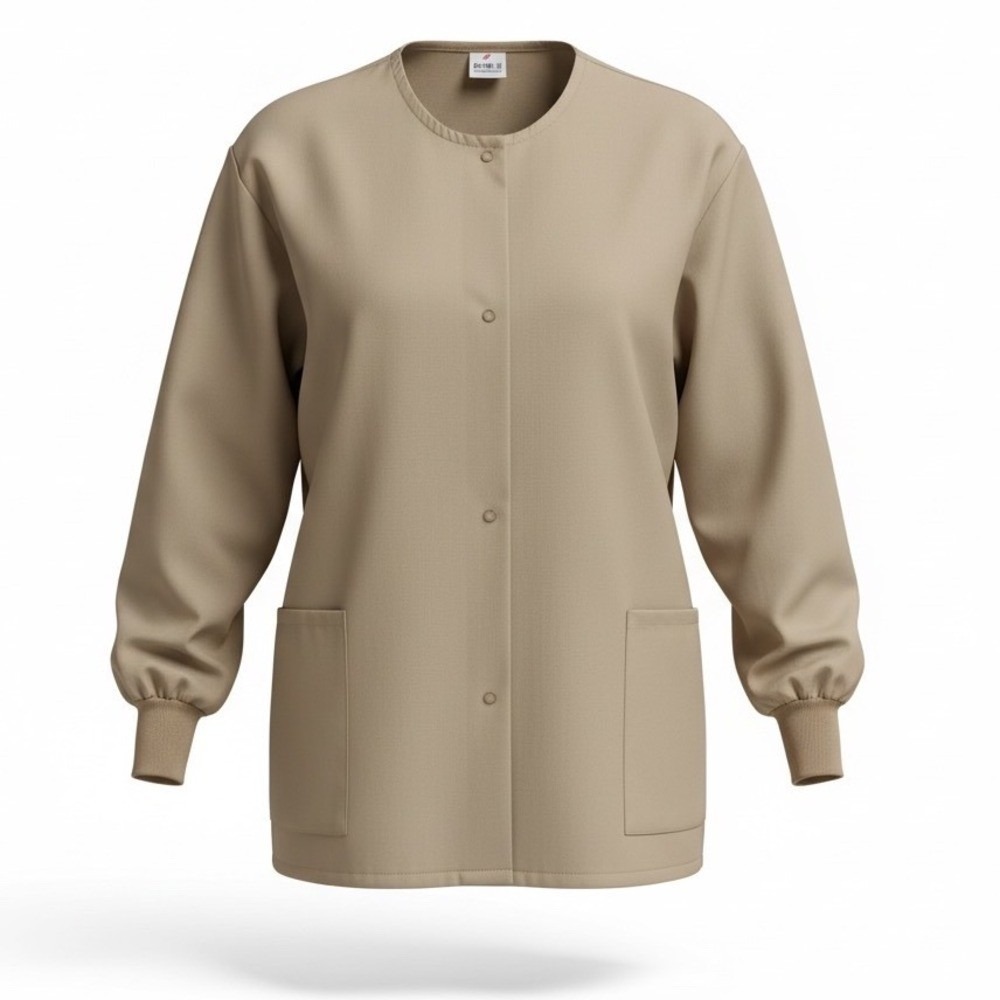 Lab Coat Jacket Beige Snap Front Pockets Long Sleeve Size 3XL